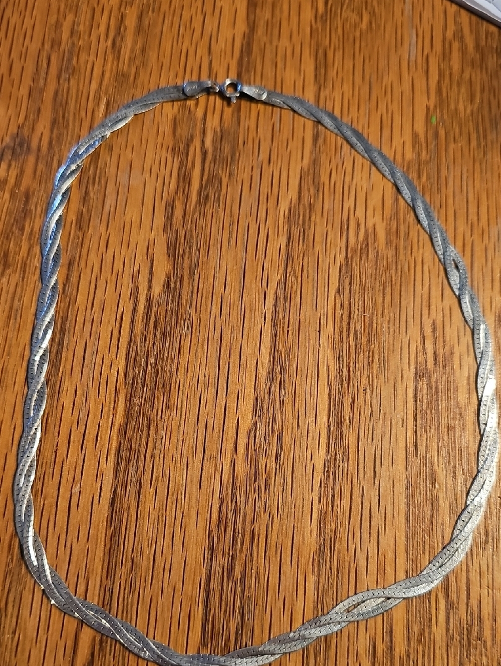 Vintage Sterling Silver 925 Italy Braided Herringbone Necklace 16"